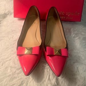 Kate Spade pink and black patent leather flats